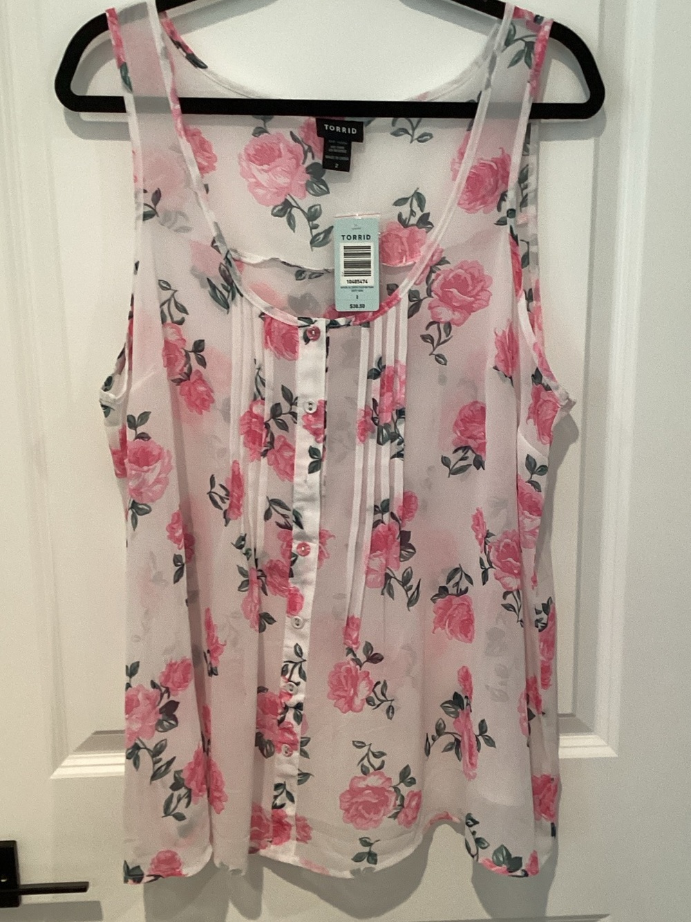 torrid Pink Floral Button-Front Sheer Tank